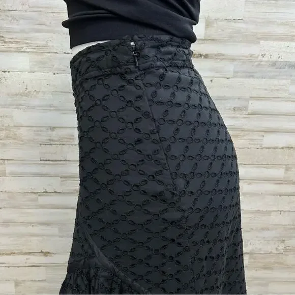 Maxmara Weekend Eyelet Broderie-Anglaise Ruffle Asymmetric Skirt Size M Black - Picture 6 of 14